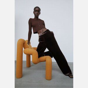 Zara Flowy Mulberry Silk Blend Velvet Straight Leg Pants